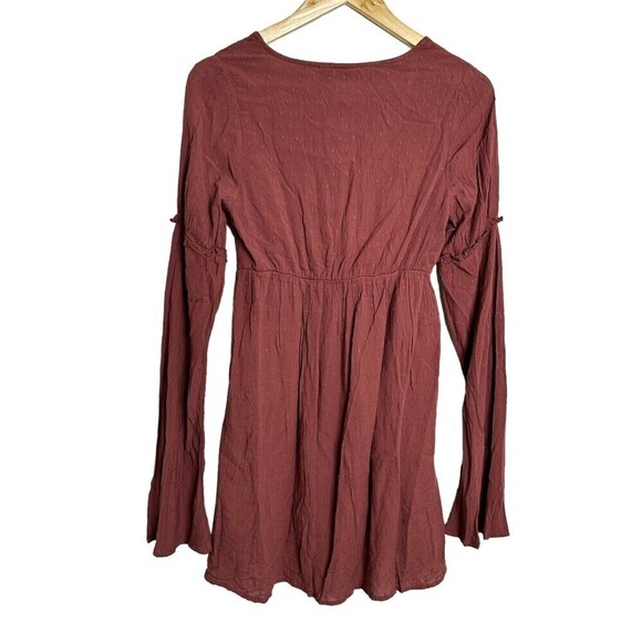 Roxy Rust Pin Dot‎ Beachcomber V-Neck Dress - Juniors Bell Sleeves Size XSmall - Picture 13 of 16
